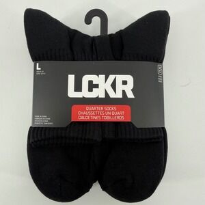 LCKR‎ Mens Quarter Socks 6 Pair Pack Black Half Cushion Arch Support L LMAS001